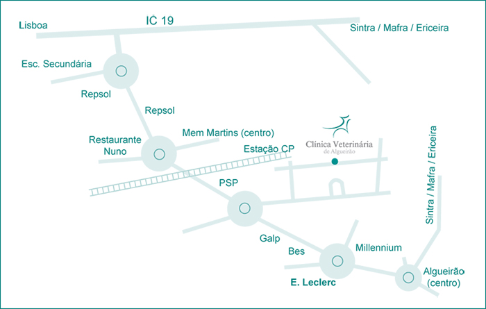 Mapa da Clínica Veterinária de Algueirão